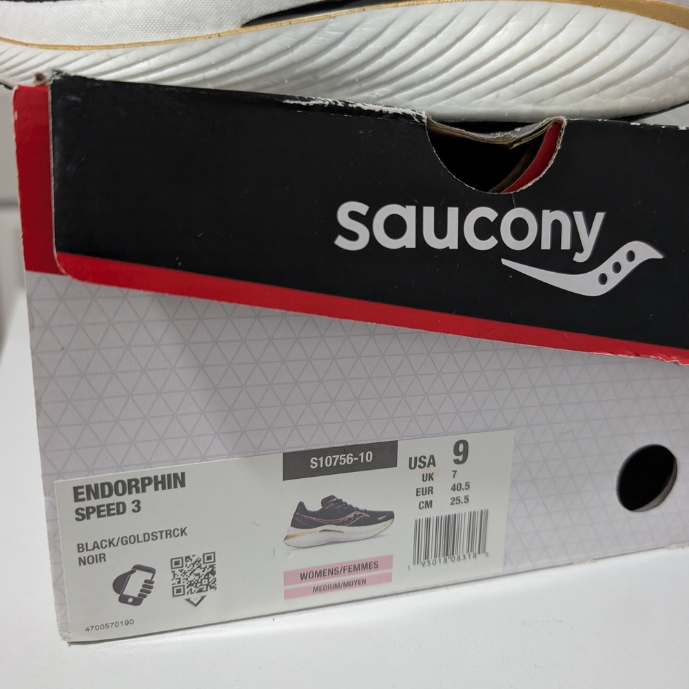 Saucony Womens Endorphin Speed 3 Black Goldstruck Running Shoes - Size 9 M - Picture 3 of 10